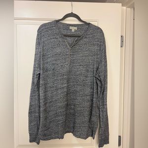 J CREW LONG SLEEVE KNIT HENLEY SHIRT Heather Gray METAL BUTTONS-slim XL